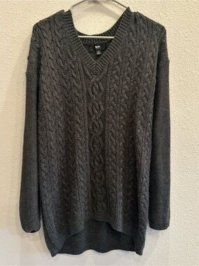 Massimo Charcoal Cable Knit V Neck Sweater M Cozy Oversized
